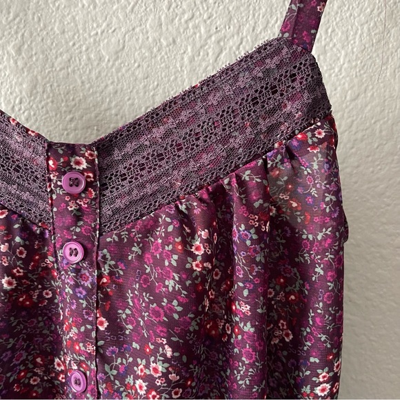 Kirra Pac Sun Sheer Purple Floral Tank Top - Picture 3 of 9